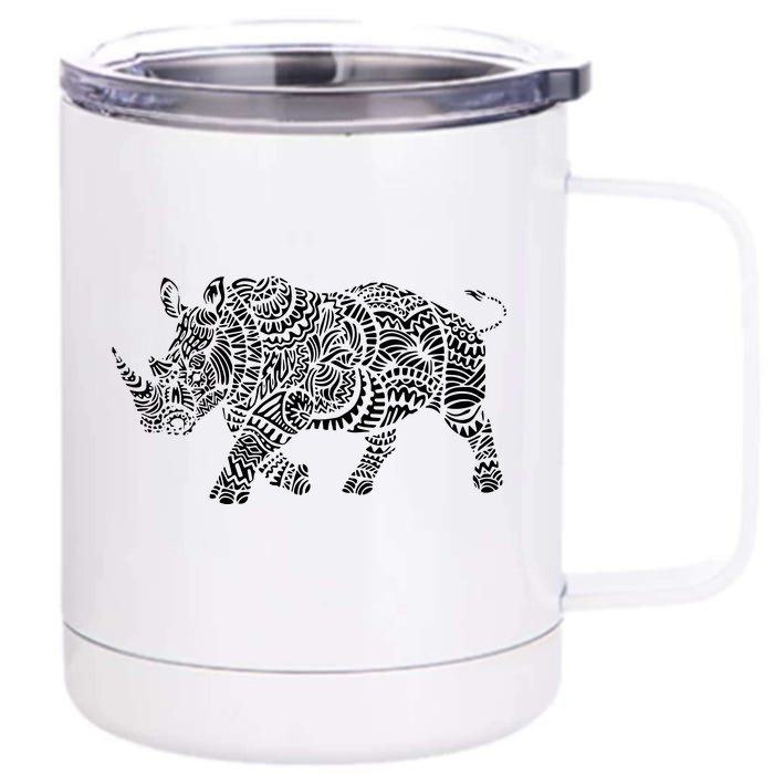 Ornamental Rhino Front & Back 12oz Stainless Steel Tumbler Cup