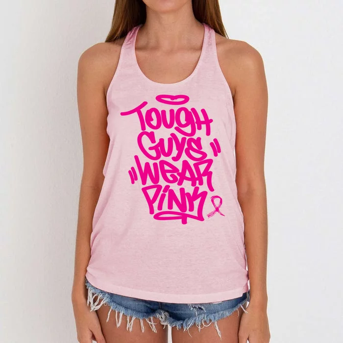 October Retro Pink Tough Guys We Wear Pink Breast Cancer Women's Knotted Racerback Tank