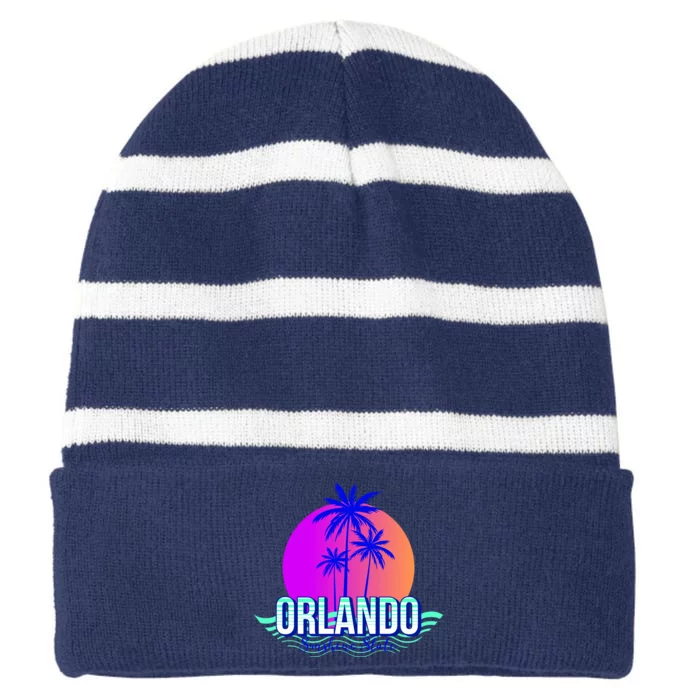 Orlando Retro Palm Trees Sunshine State Striped Beanie with Solid Band