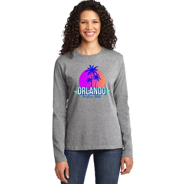 Orlando Retro Palm Trees Sunshine State Ladies Long Sleeve Shirt