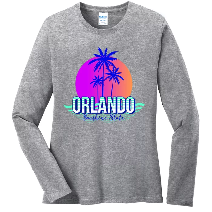 Orlando Retro Palm Trees Sunshine State Ladies Long Sleeve Shirt