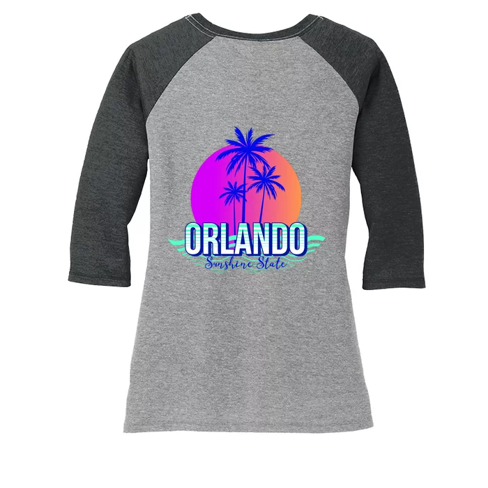 Orlando Retro Palm Trees Sunshine State Women's Tri-Blend 3/4-Sleeve Raglan Shirt