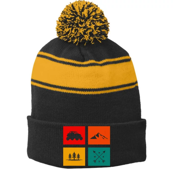 Off Road Quad Atv Apparel Off Road Quad Atv Stripe Pom Pom Beanie