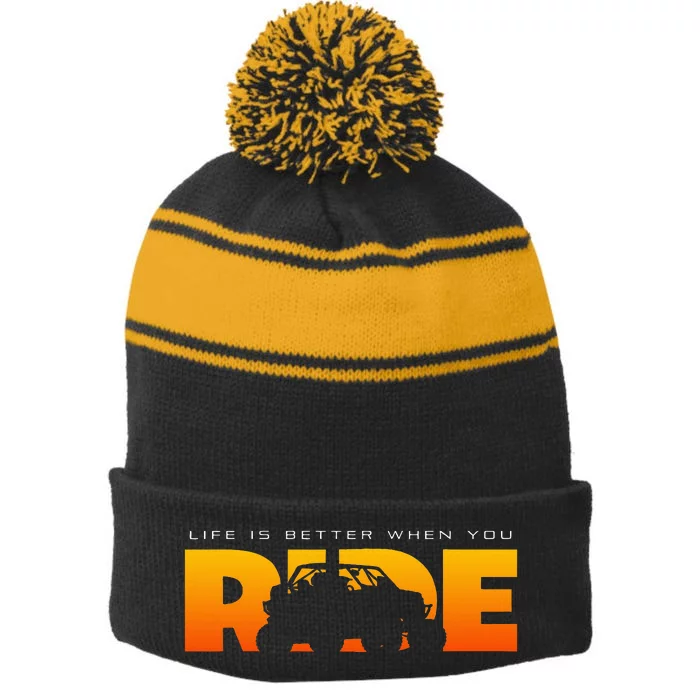 Off Road Quad Atv Apparel Off Road Quad Atv Stripe Pom Pom Beanie