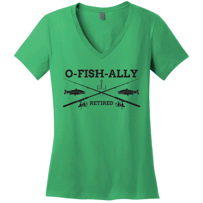 Ofishally Retired Retirement Fishing Gift Women's V-Neck T-Shirt