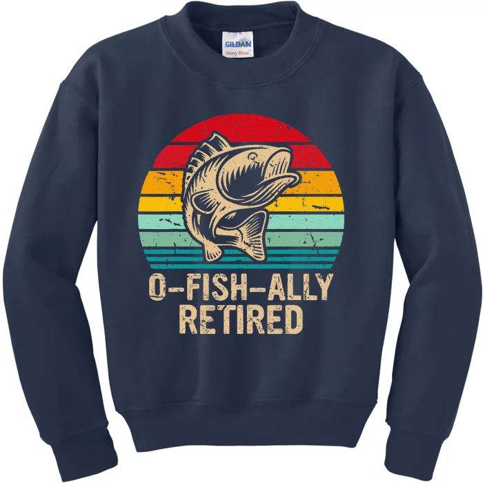 Ofishally Retired Retirement Fishing Vintage Kids Sweatshirt