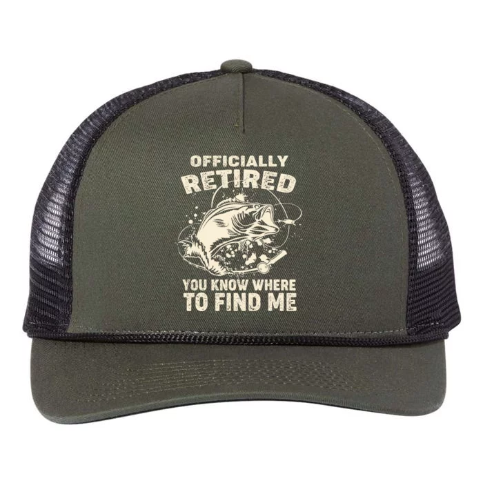 OFishAlly Retired Retirement Fishing Gift Retro Rope Trucker Hat Cap