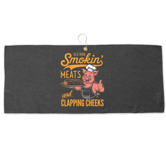 Old Row Smokin Meats And Clapping Cheeks Funny Bbq Large Microfiber Waffle Golf Towel