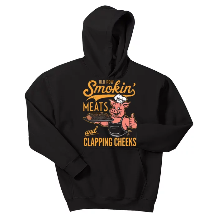 Old Row Smokin Meats And Clapping Cheeks Funny Bbq Kids Hoodie