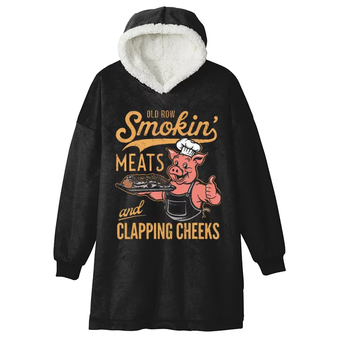 Old Row Smokin Meats And Clapping Cheeks Funny Bbq Hooded Wearable Blanket