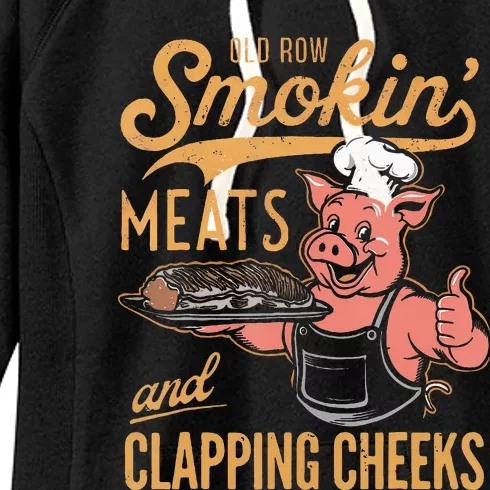 Old Row Smokin Meats And Clapping Cheeks Funny Bbq Women's Fleece Hoodie