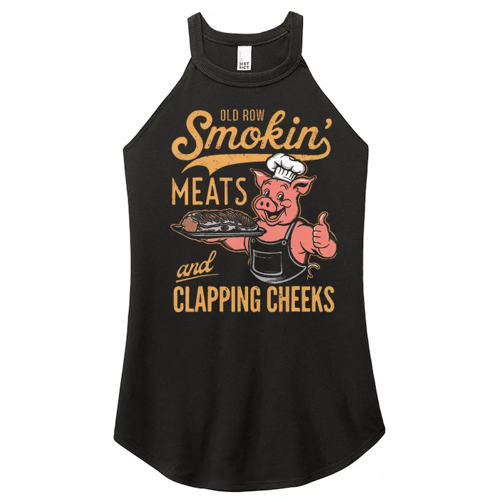 Old Row Smokin Meats And Clapping Cheeks Funny Bbq Women’s Perfect Tri Rocker Tank