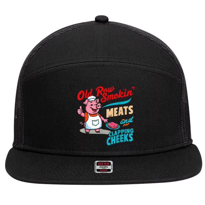 Old Row Smokin Meats And Clapping Cheeks 7 Panel Mesh Trucker Snapback Hat