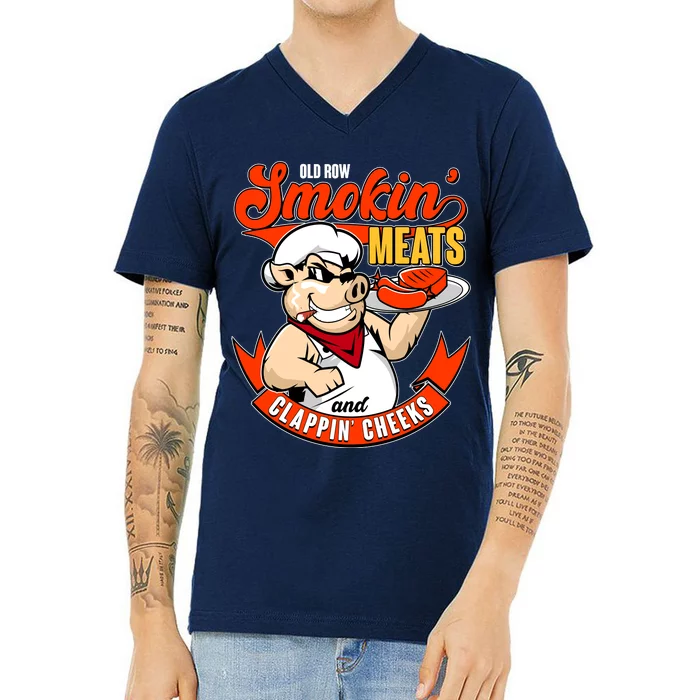 Old Row Smokin Meats And Clappin Cheeks Bbq V-Neck T-Shirt