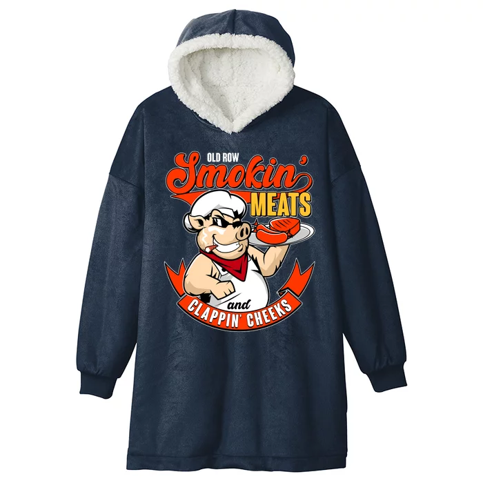 Old Row Smokin Meats And Clappin Cheeks Bbq Hooded Wearable Blanket