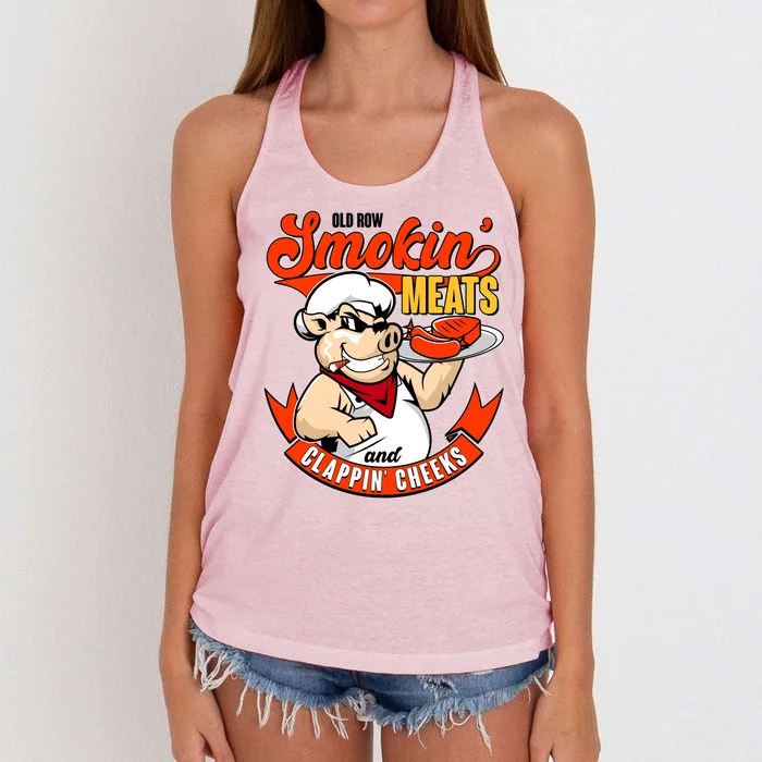 Old Row Smokin Meats And Clappin Cheeks Bbq Women's Knotted Racerback Tank