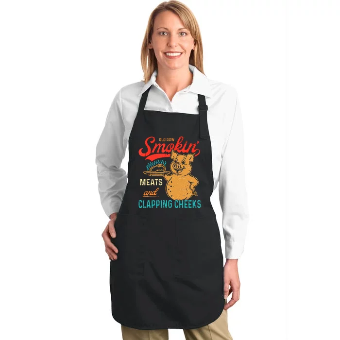 Old Row Smokin Meats And Clapping Cheeks Funny Bbq Full-Length Apron With Pocket