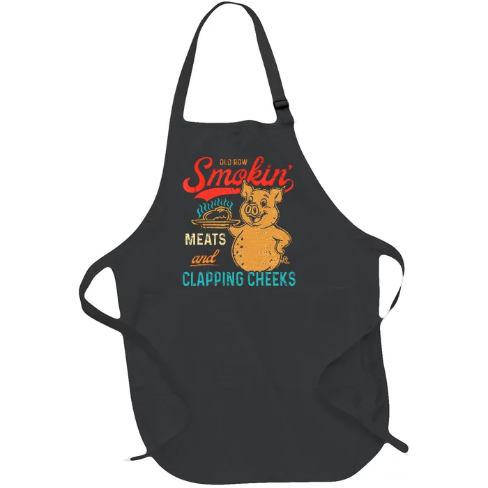 Old Row Smokin Meats And Clapping Cheeks Funny Bbq Full-Length Apron With Pocket