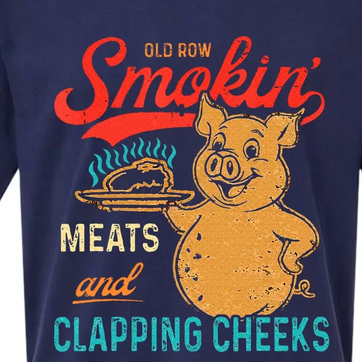 Old Row Smokin Meats And Clapping Cheeks Funny Bbq Sueded Cloud Jersey T-Shirt