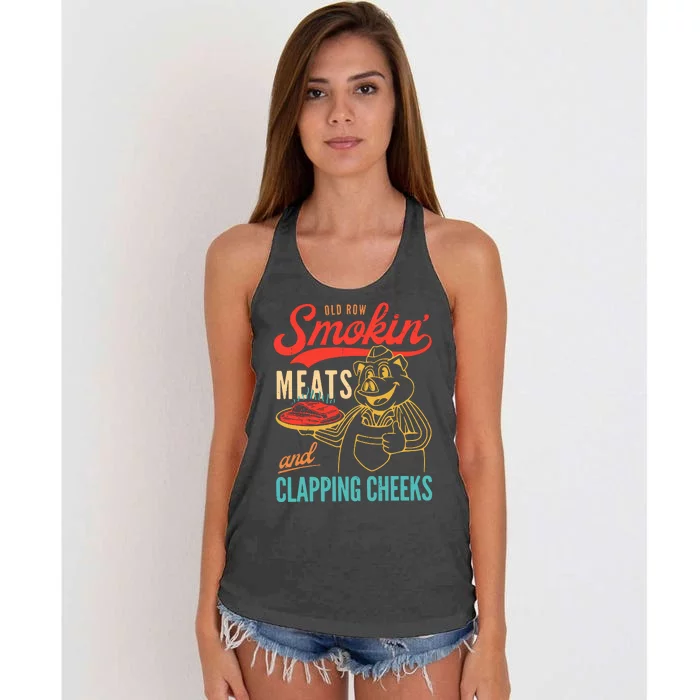 Old Row Smokin Meats And Clapping Cheeks Women's Knotted Racerback Tank