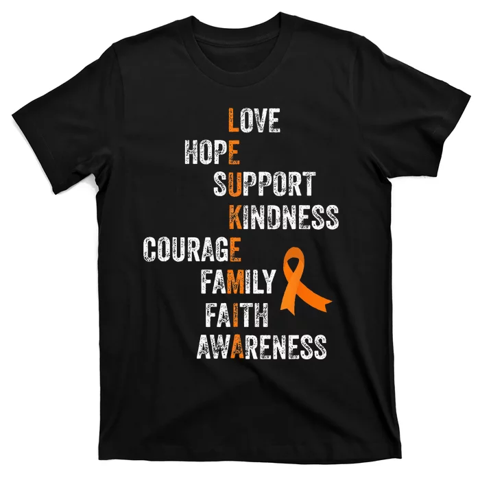 Orange Ribbon Sign Retro Vintage Aml Leukemia Awareness T-Shirt