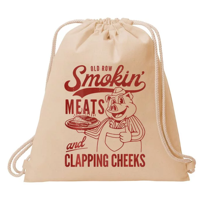 Old Row Smokin Meats And Clapping Cheeks Funny Bbq Drawstring Bag