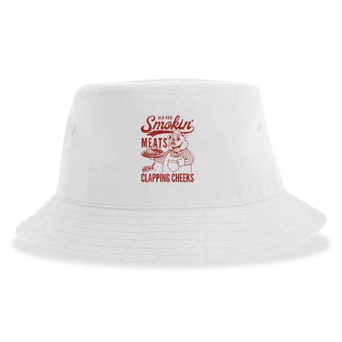 Old Row Smokin Meats And Clapping Cheeks Funny Bbq Sustainable Bucket Hat