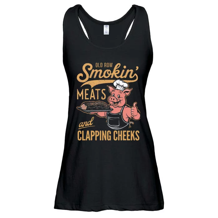 Old Row Smokin Meats And Clapping Cheeks Funny Ladies Essential Flowy Tank