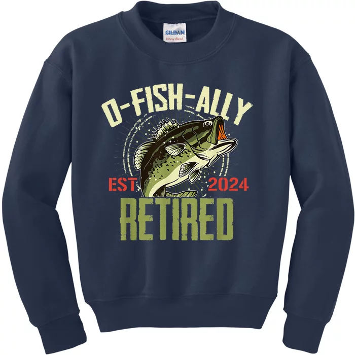 Ofishally Retired Since 2024 Retirement Fishing Kids Sweatshirt