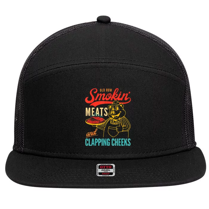 Old Row Smokin Meats And Clapping Cheeks 7 Panel Mesh Trucker Snapback Hat