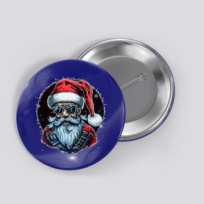 Old Rocker Santa Claus Rock N Roll Metal Christmas Cool Gift Button