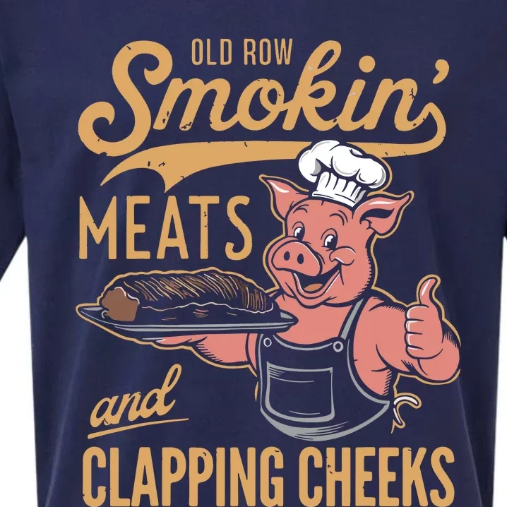 Old Row Smokin Meats And Clapping Cheeks Funny Sueded Cloud Jersey T-Shirt