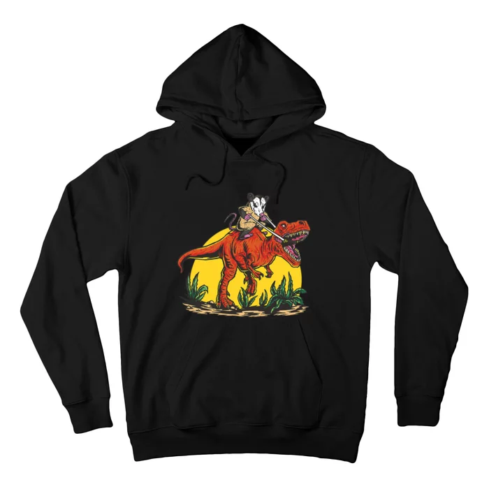 Opossum Riding T Rex Dinosaur Hoodie