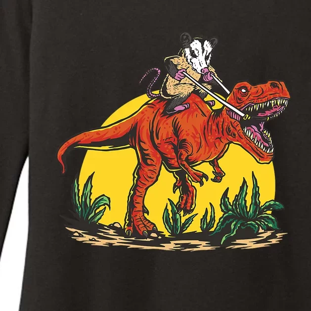 Opossum Riding T Rex Dinosaur Womens CVC Long Sleeve Shirt