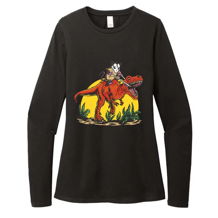 Opossum Riding T Rex Dinosaur Womens CVC Long Sleeve Shirt