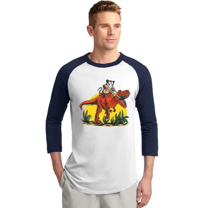 Opossum Riding T Rex Dinosaur Baseball Sleeve Shirt