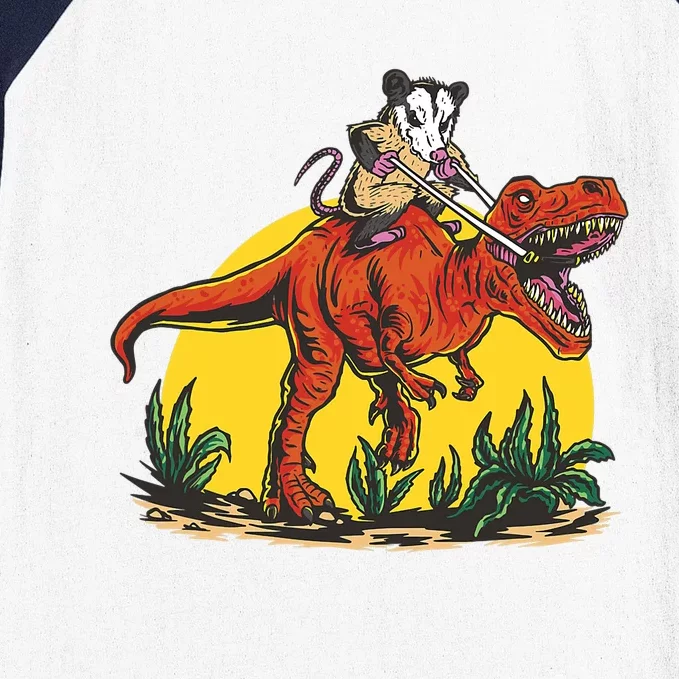 Opossum Riding T Rex Dinosaur Baseball Sleeve Shirt