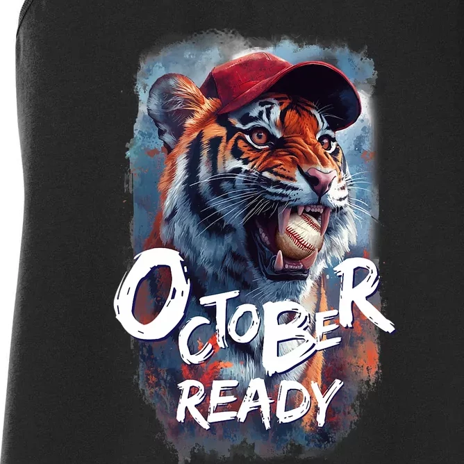 October Ready Tiger Baseball Sports Playoffs Women's Racerback Tank