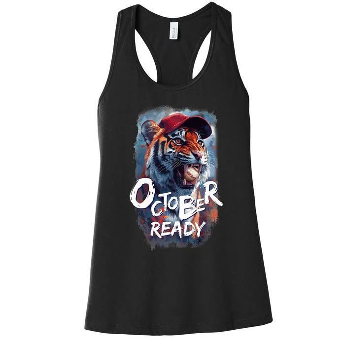 October Ready Tiger Baseball Sports Playoffs Women's Racerback Tank