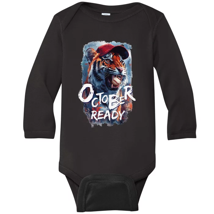 October Ready Tiger Baseball Sports Playoffs Baby Long Sleeve Bodysuit