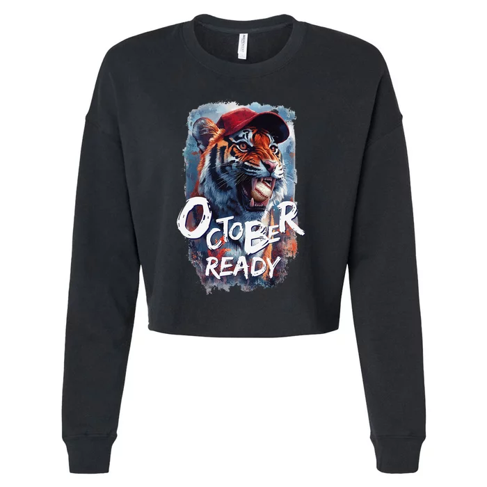 October Ready Tiger Baseball Sports Playoffs Cropped Pullover Crew