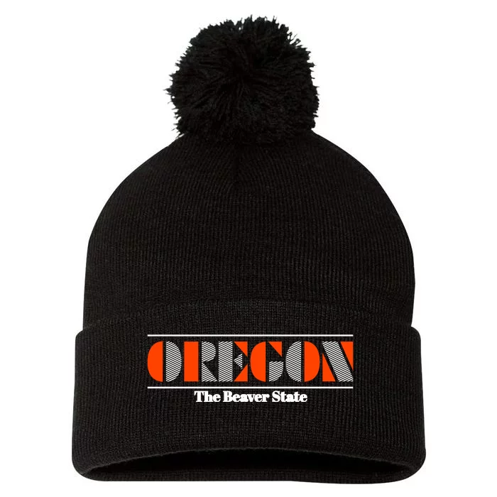 Oregon Retro The Beaver State Logo Pom Pom 12in Knit Beanie