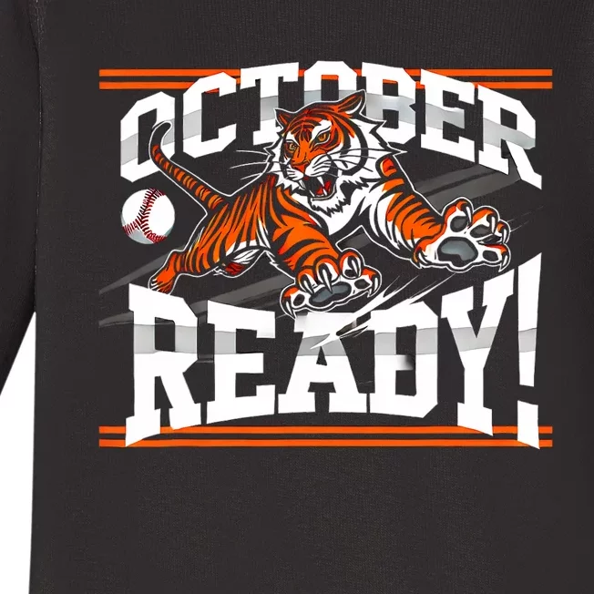 October Ready Tiger Baseball Fan Apparel Baby Long Sleeve Bodysuit