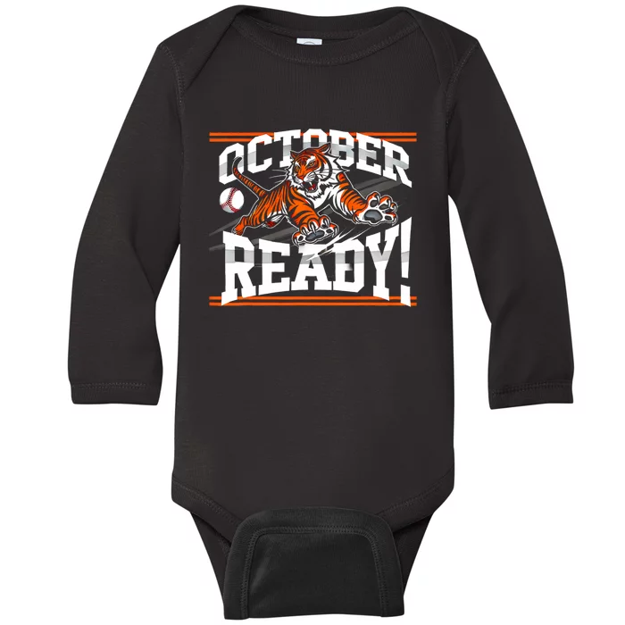 October Ready Tiger Baseball Fan Apparel Baby Long Sleeve Bodysuit