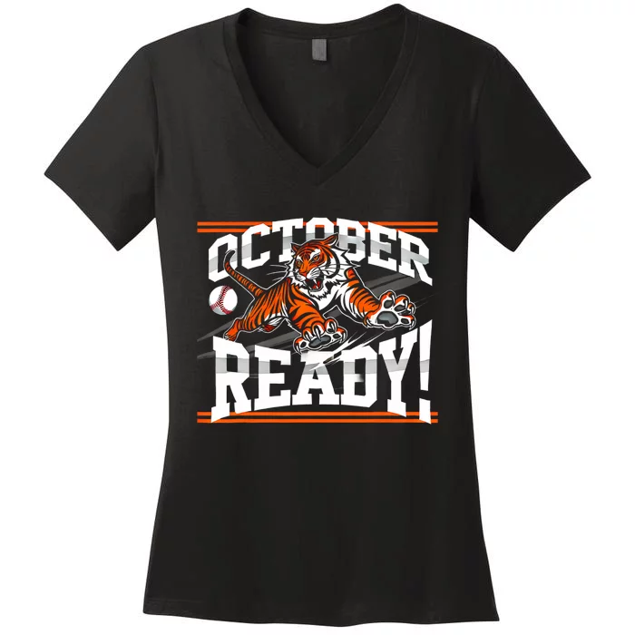 October Ready Tiger Baseball Fan Apparel Women's V-Neck T-Shirt