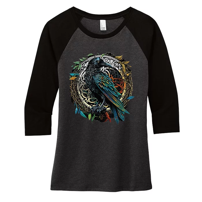 Odins Raven Viking Midgard Thor Walhalla Women's Tri-Blend 3/4-Sleeve Raglan Shirt