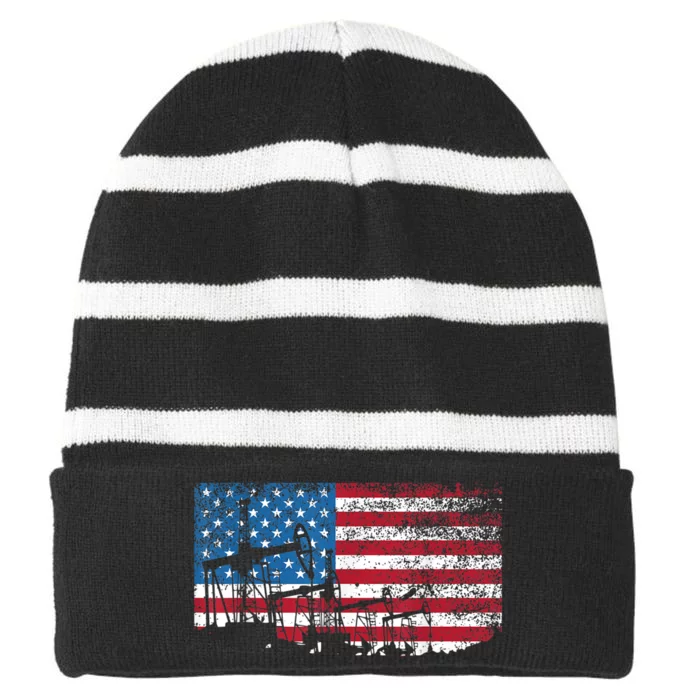 Oil Rig Worker Roughnecks Oilfield Man American Striped Beanie with Solid Band