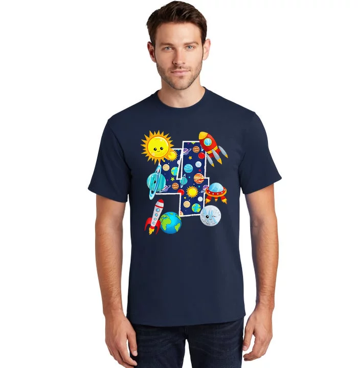 Outer Space 4 Year Old 4th Gift Birthday Planets Astronaut Tall T-Shirt