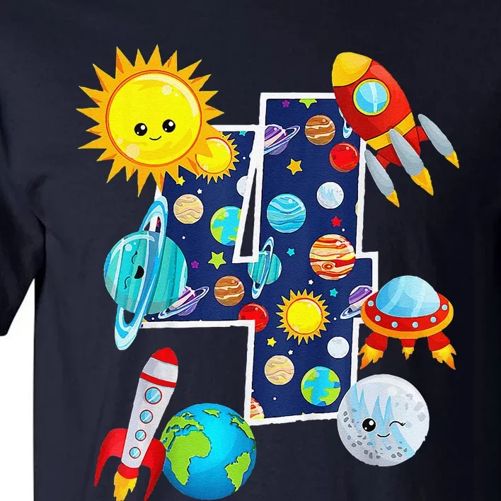 Outer Space 4 Year Old 4th Gift Birthday Planets Astronaut Tall T-Shirt