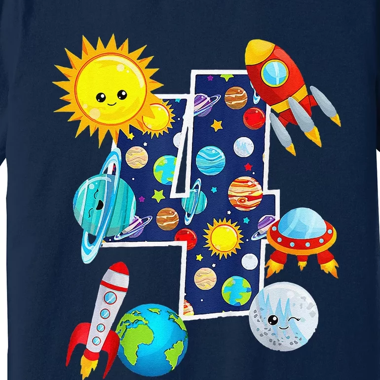 Outer Space 4 Year Old 4th Gift Birthday Planets Astronaut Premium T-Shirt